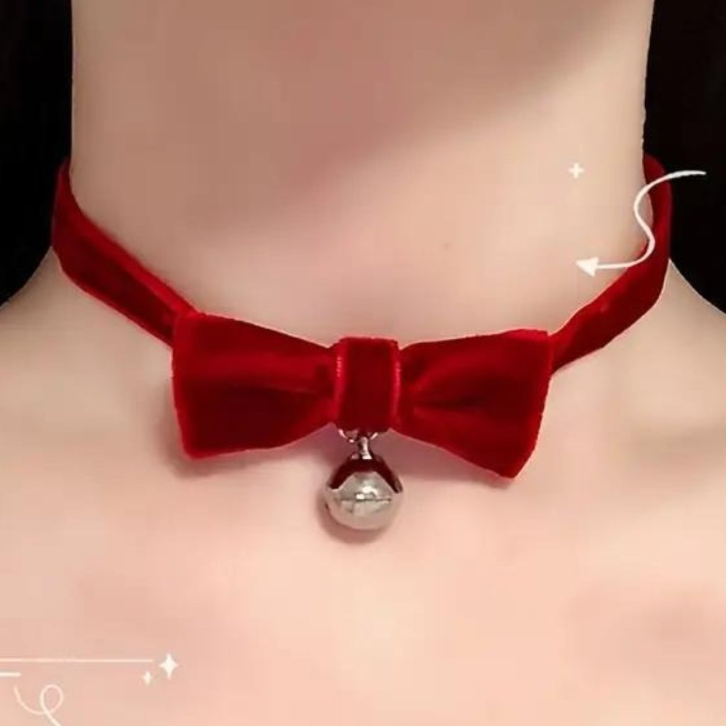 Red Velvet Bow & Bell Choker
